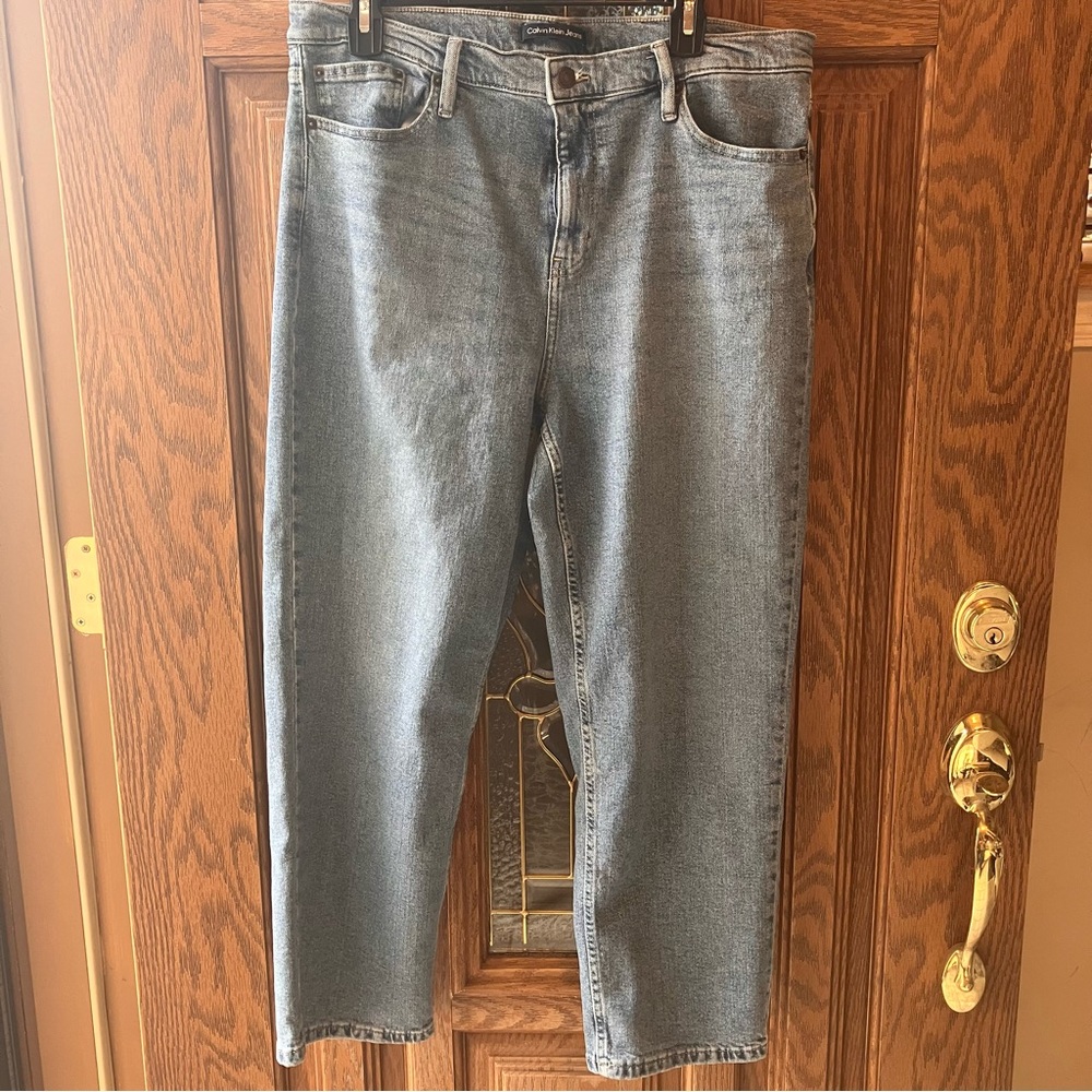 Calvin Klein‎ Classic Blue Denim Jeans Size 16 Y2K Straight Leg High Rise - Picture 2 of 15